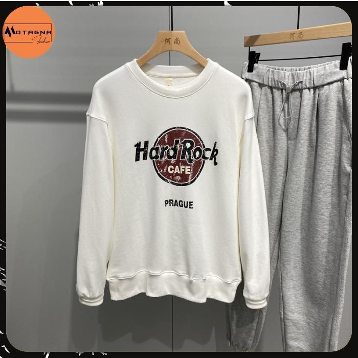 Áo nỉ cổ tròn dáng ôm, Áo thu đông nam chất đẹp cao cấp in HARD ROCK basic mã NZ660