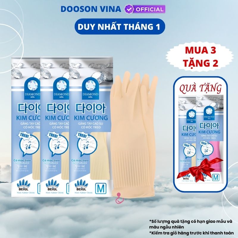 Mua 3 Tặng 2 - 2 Đôi Găng Tay Cao Su Tự Nhiên Kim Cương M