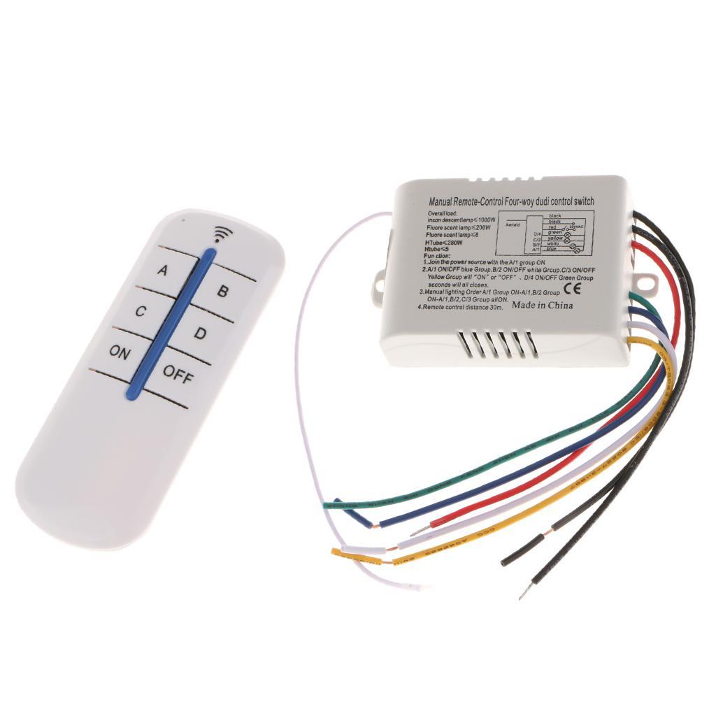 4 Way ON/OFF Light Switch RF Remote Controlled Switch Receiver+Transmitter