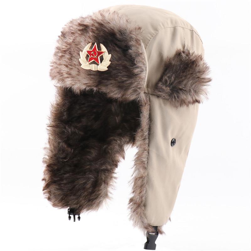 Quân Sự Quân Đội Liên Xô Huy Hiệu Mùa Đông Máy Bay Ném Bom Nón Lưỡi Trai Nam Nữ Nga Mũ Lông Thú Giả Earflap Mũ Chống Nước Tuyết Nắp