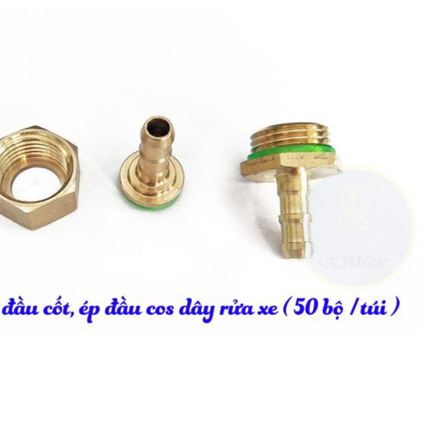 Bộ ép đầu dây rửa xe (đầu đực + cái + áo ép) - Đuôi chuột phi 8mm - Cỡ ren 13 mm