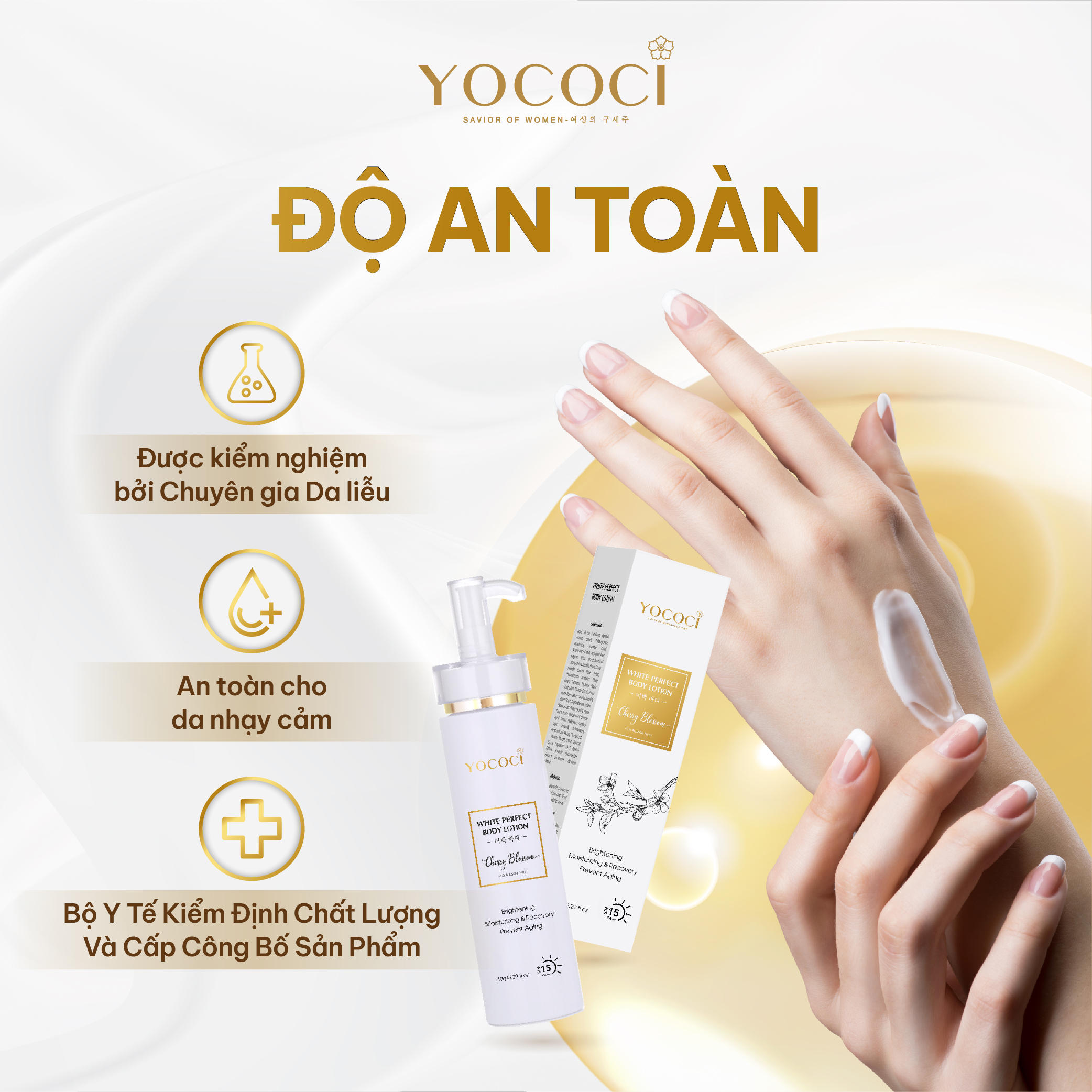 Kem dưỡng trắng Yococi nâng tone, makeup da, kháng nước White Perfect Body Lotion 150g