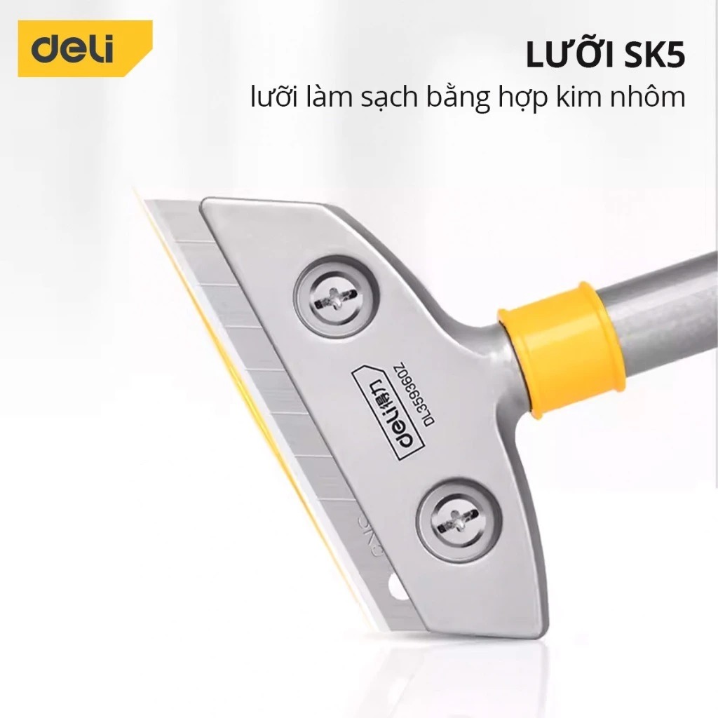 Bay sủi sơn DELI TOOLS 26cm - 36cm đuôi tua vít Màu vàng - Xẻng dao cạo sàn, vệ sinh tường, sủi sơn siêu sắc