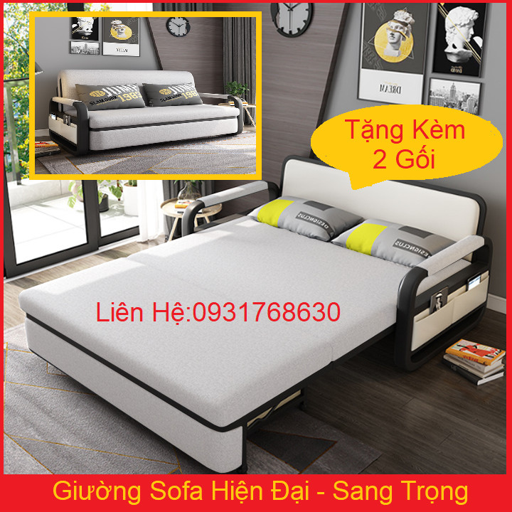 Giường Đa Năng Kiêm Ghế Sofa 1m90 x 1m31 Kèm Ngăn Chứa Đồ Đa Năng - Giường Sofa Gấp Gọn Khung Thép Cường Lực Cao Cấp, Giường Sofa Đa Năng Gấp Gọn Thành Ghế