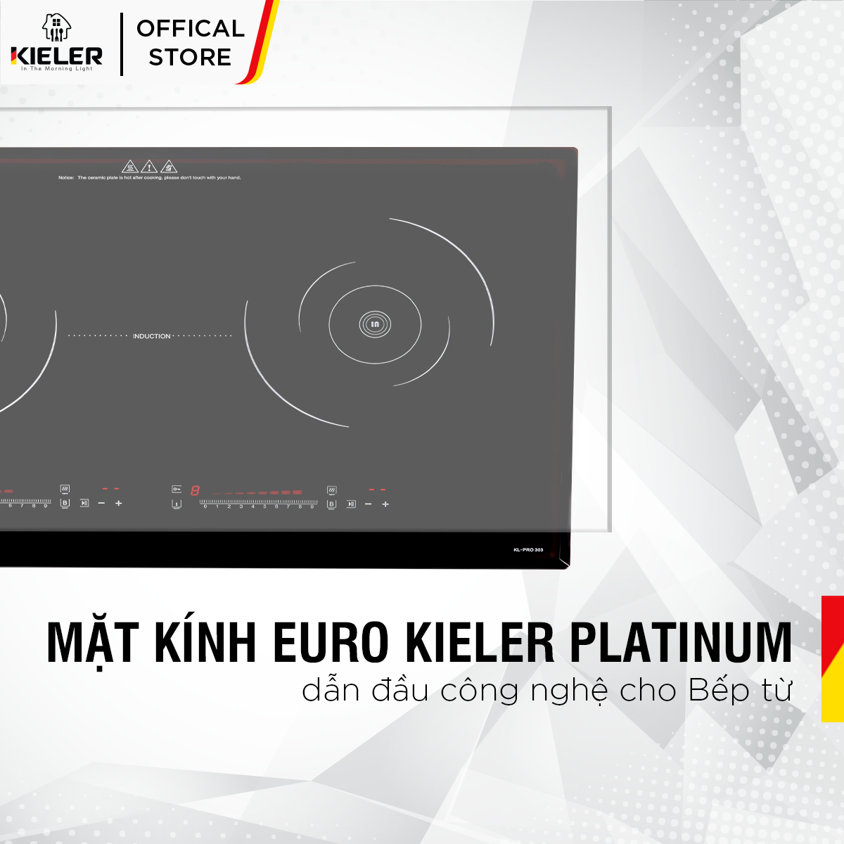 Bếp đôi điện từ KIELER KL-PRO303 mặt kính Euro Kieler Platinum, Bếp điện từ 3000W công nghệ Inverter tiết kiệm điện - Hàng Chính Hãng