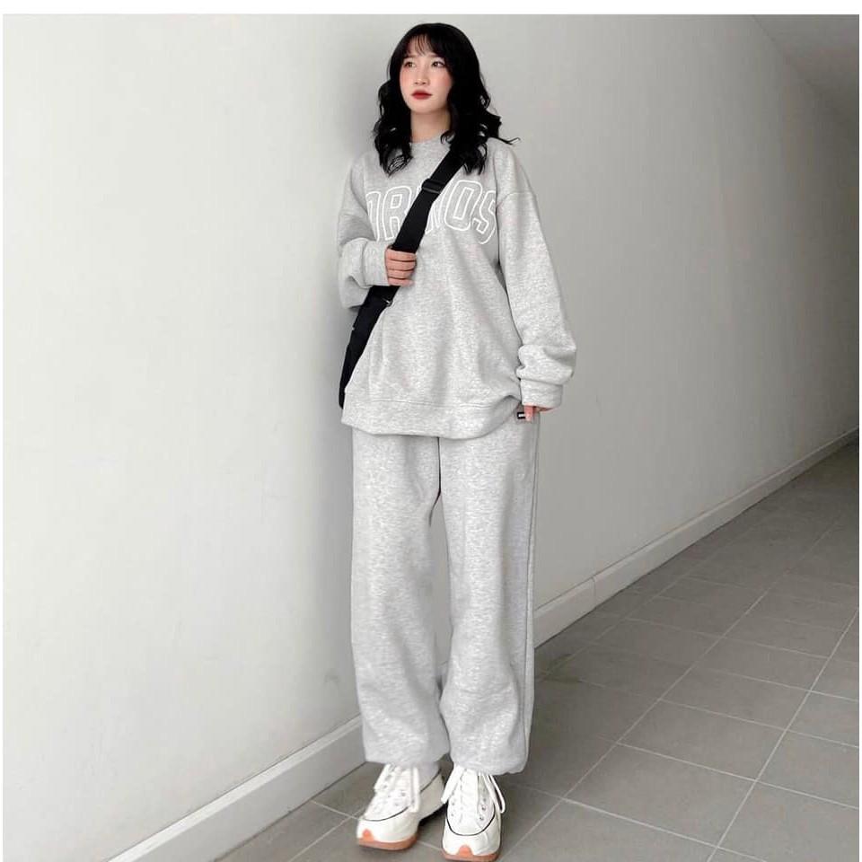 Set quần Jogger nữ ống rộng + Áo nỉ Cosmos - Ba màu Trắng/ Đen/ Ghi xám - Vải len tăm Oversize - Vitalita.cloth