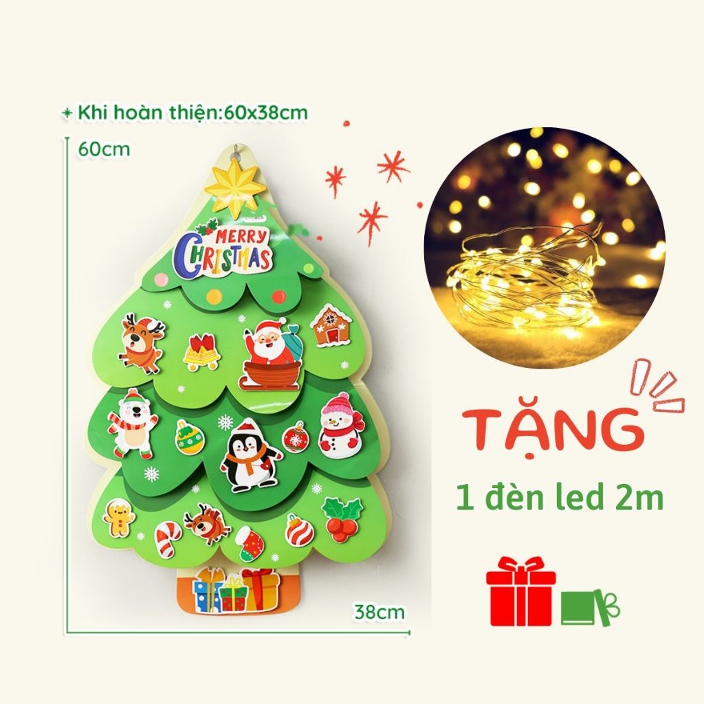 Cây Thông Noel Treo Tường Giấy 3D LalaXmas Tree Tặng Dây Đèn Led 2M – Bộ Đồ Chơi Trang Trí Cho Bé - Lalala Baby