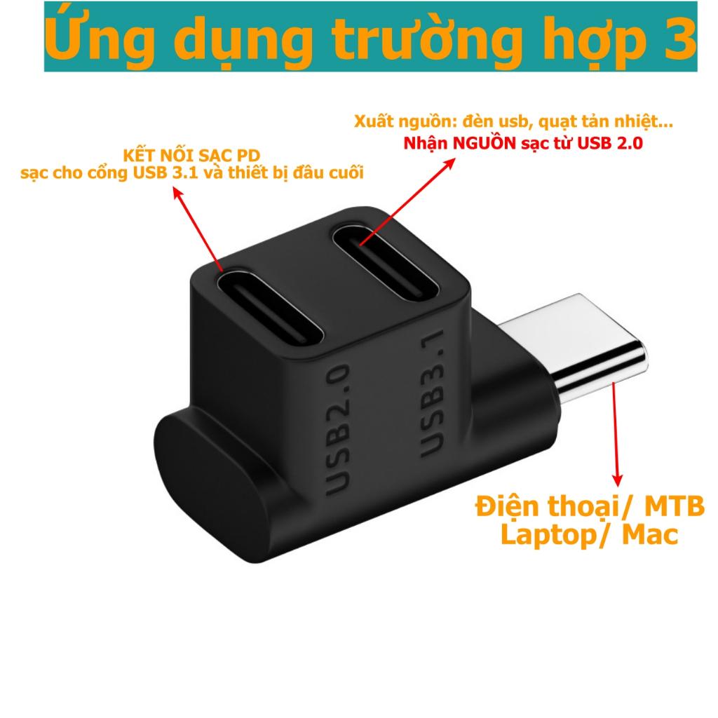 Đầu chia usb type-c ra 2 cổng hỗ trợ xuất hình 4k60hz, 10Gbps, chia 2 cổng PD cùng lúc hỗ trợ steam deck- Hồ Phạm CTC329