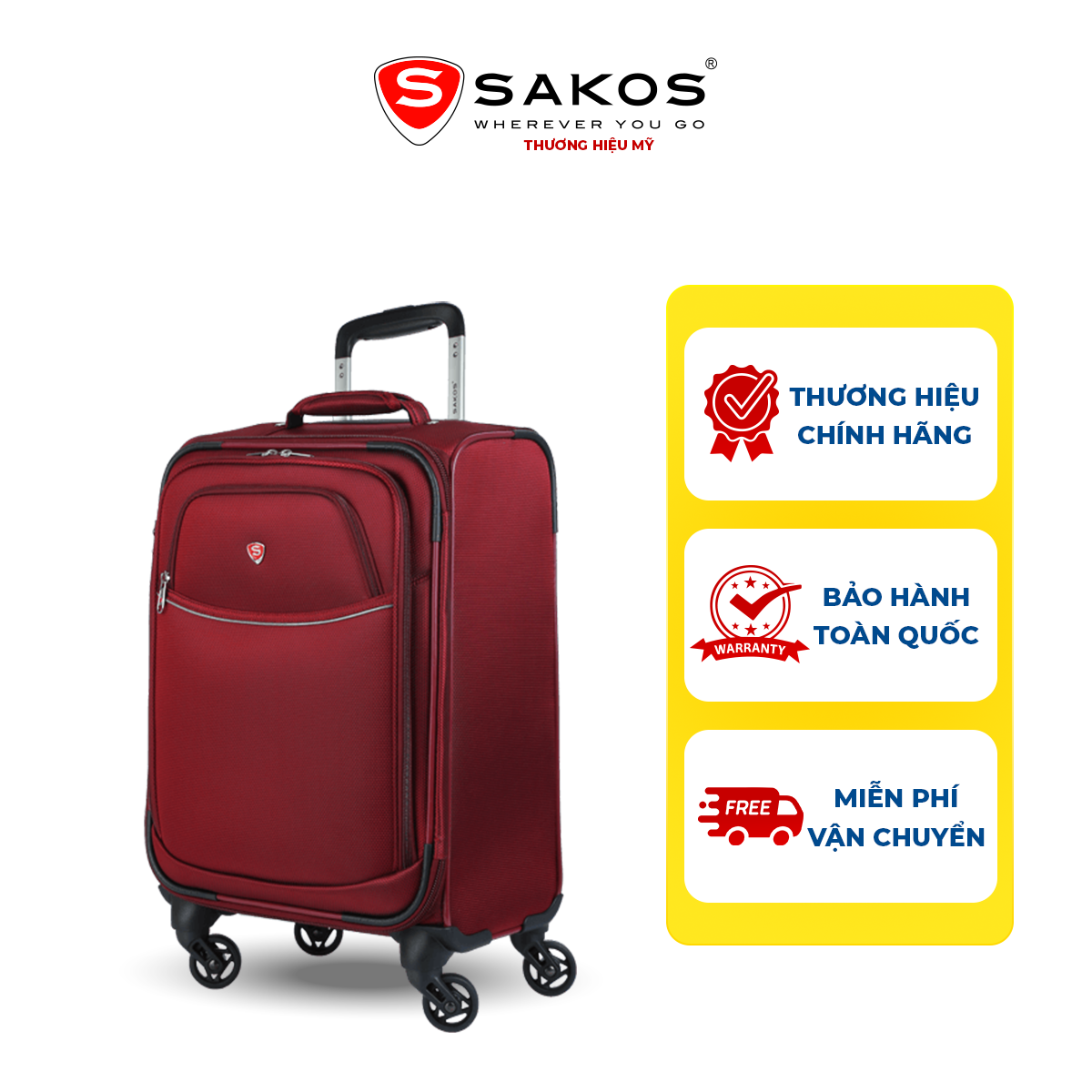 Vali Kéo Vải Du Lịch Sakos Spazio 4.5 - Size Xs 20Inch Xách Tay Cabin - Khóa Tsa - Chống Thấm, Trượt Nước - Đỏ