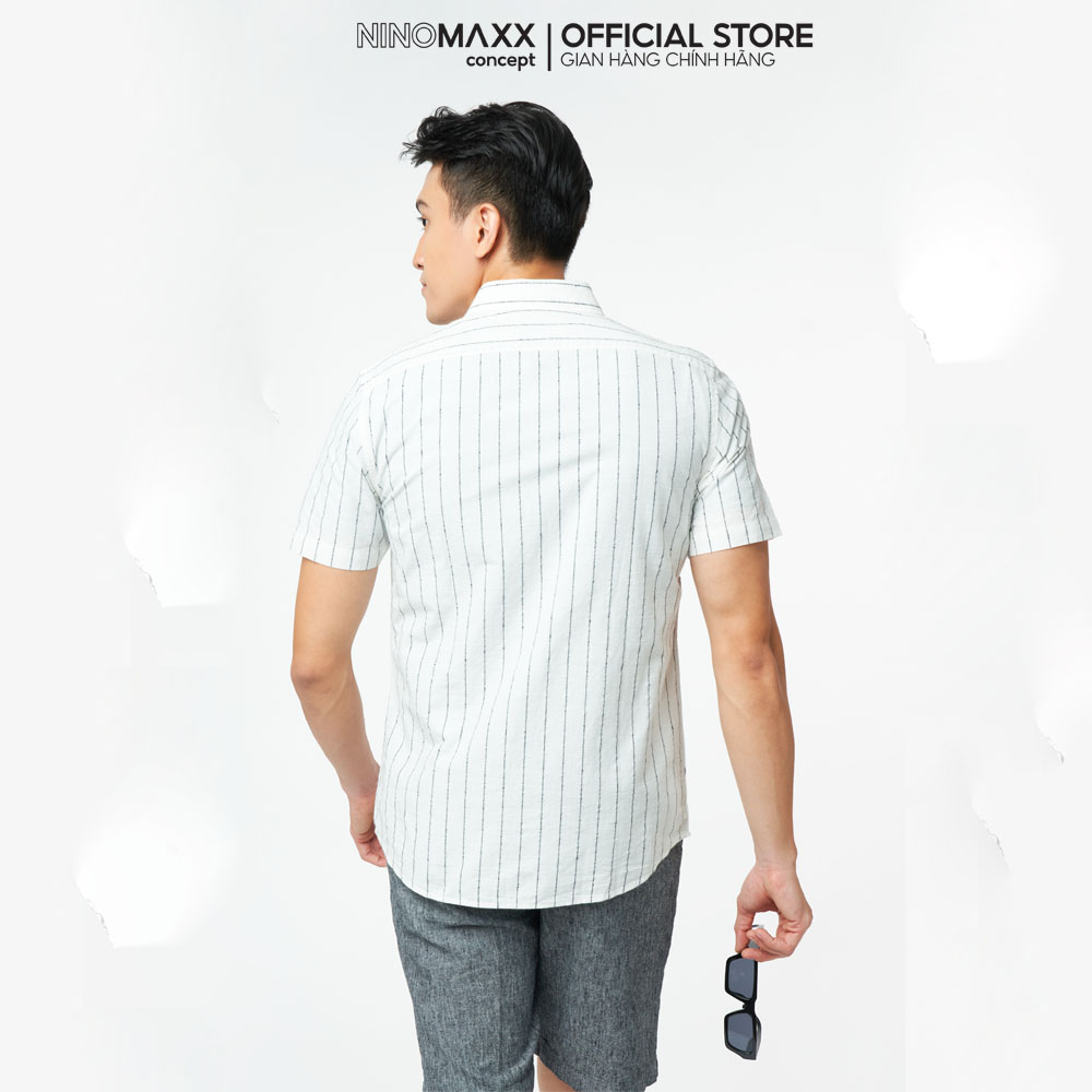 NINOMAXX Áo sơ mi Nam kẻ sọc tay ngắn form slim Fit 2101004