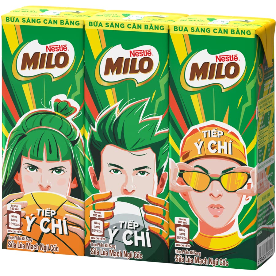 Sữa lúa mạch Nestlé MILO Bữa Sáng Thùng 36 hộp x 180ml (12x3x180ml) - Giao mẫu ngẫu nhiên