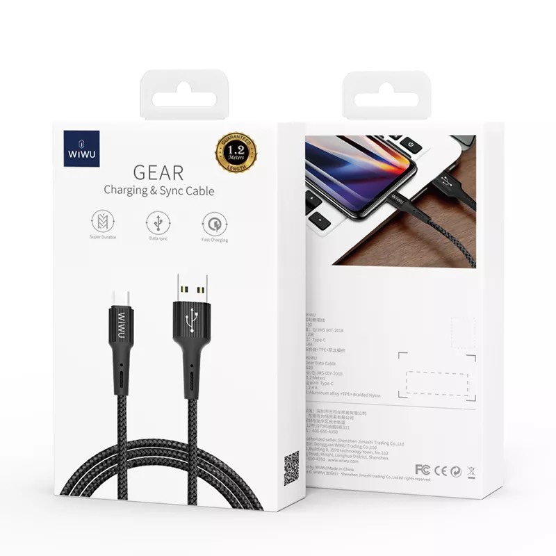 Cáp Wiwu Gear Charging & Sync Cable Micro 2.4A 1.2M G10 cho các thiết bị sạc chân Micro, hỗ trợ sạc nhanh - Hàng chính hãng