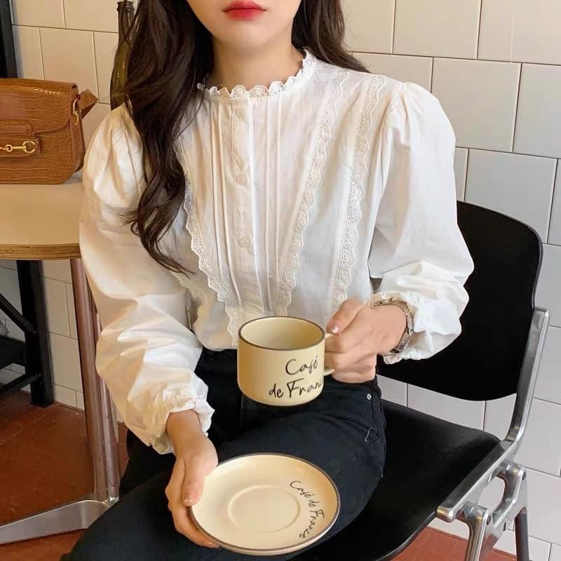 Áo sơ mi nữ kiểu hàn quốc phối viền ren