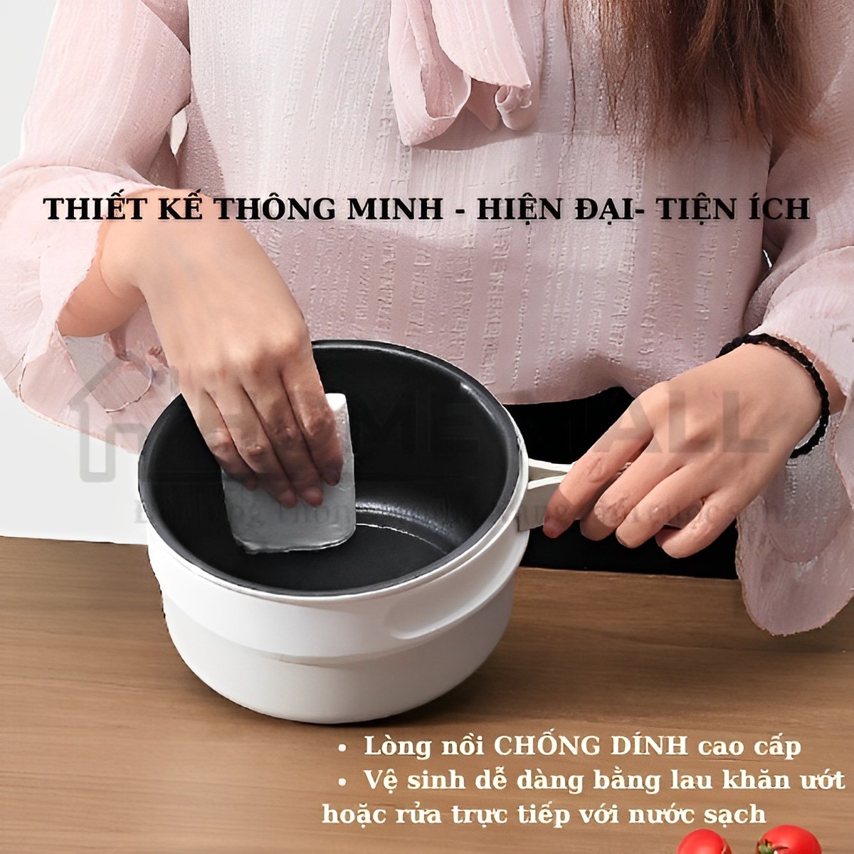 Nồi lẩu điện mini đa năng chống dính cao cấp Homea2z, combo bếp và nồi có tay cầm gấp gọn thông minh, nồi mini du lịch