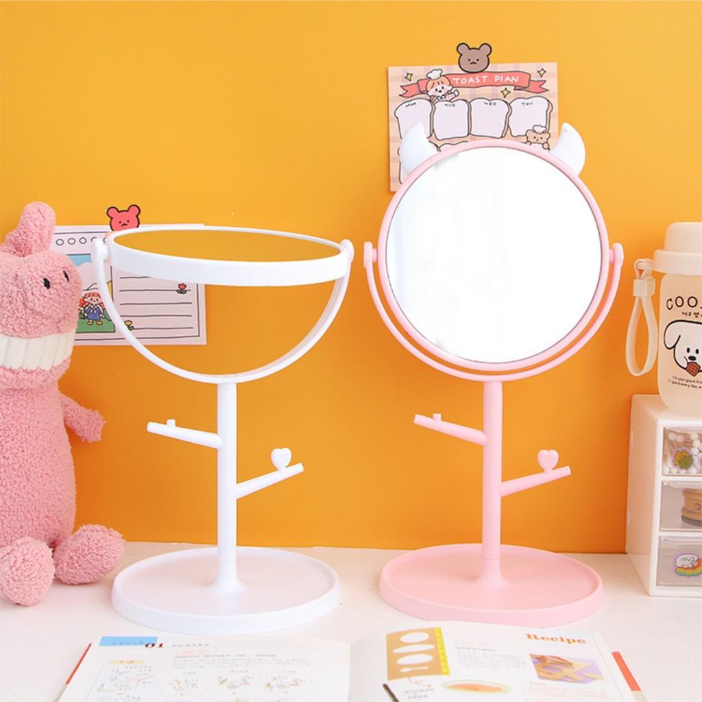 Gương để bàn trang điểm tai mèo cute phong cách Hàn Quốc dễ thương PINK CAT