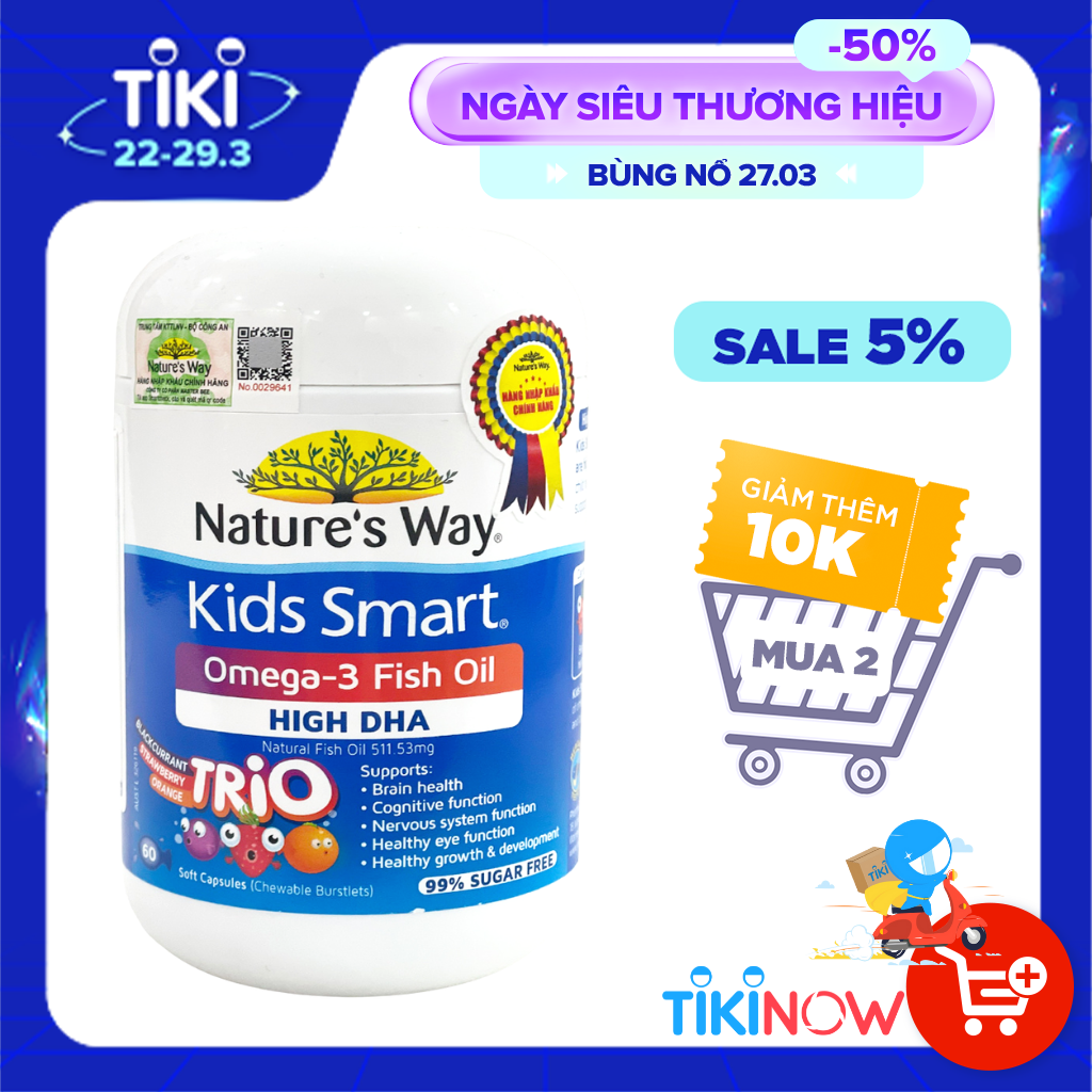 Viên Uống Dầu Cá Nature's Way Omega-3 Fish Oil Trio Giúp Bổ Sung DHA Phát Triển Trí Tuệ Cho Bé 60 Viên