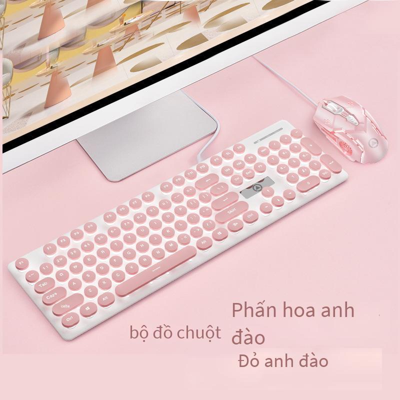 Phong cách mới nhất V8 cơ tay cảm giác bàn phím chuột tai nghe tắt tiếng có dây cô gái văn phòng dễ thương gõ phím trò chơi thể thao điện tử