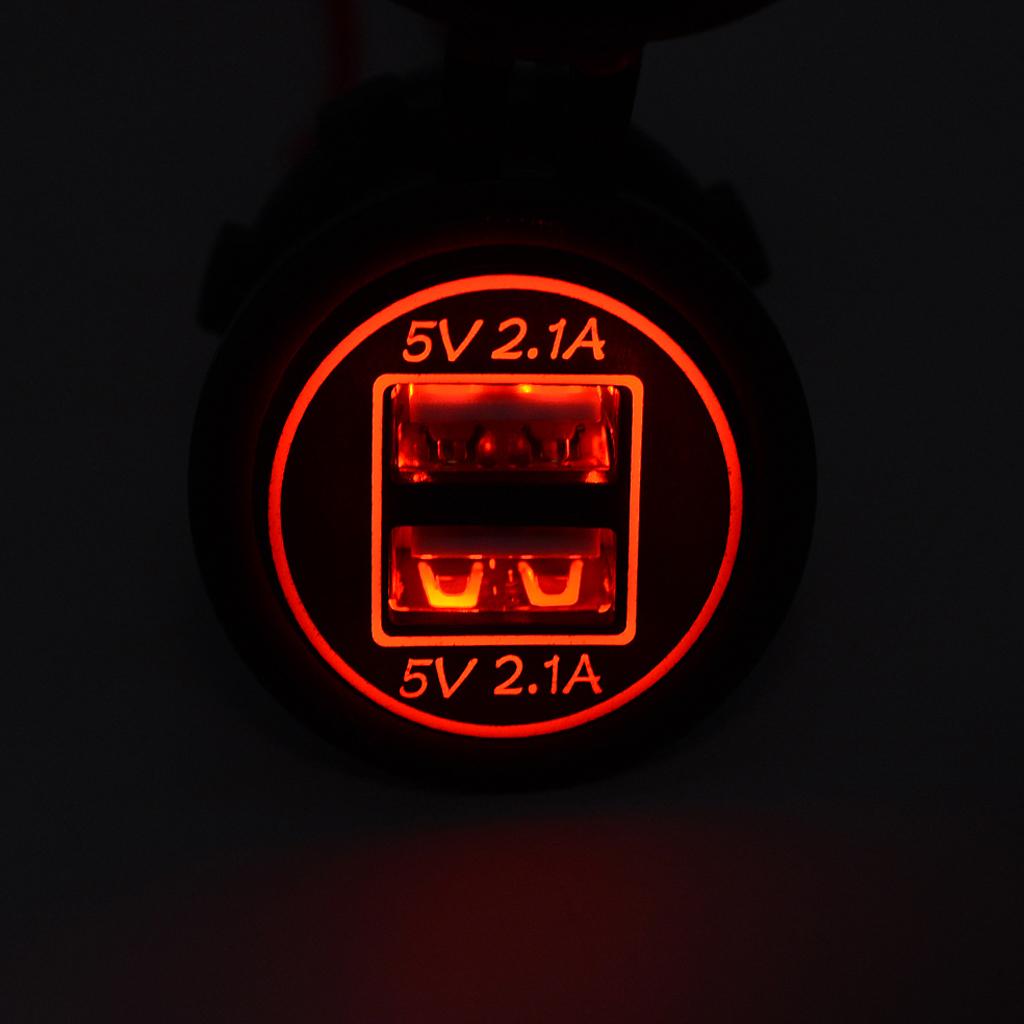 2 Pieces Blue+Red LED Car Motorcycle Dual USB Port Charger Power Outlet