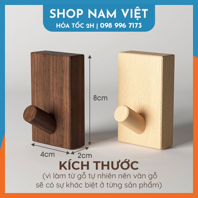 Móc Gỗ Dán Tường Treo Đồ Kèm Keo 2 Mặt