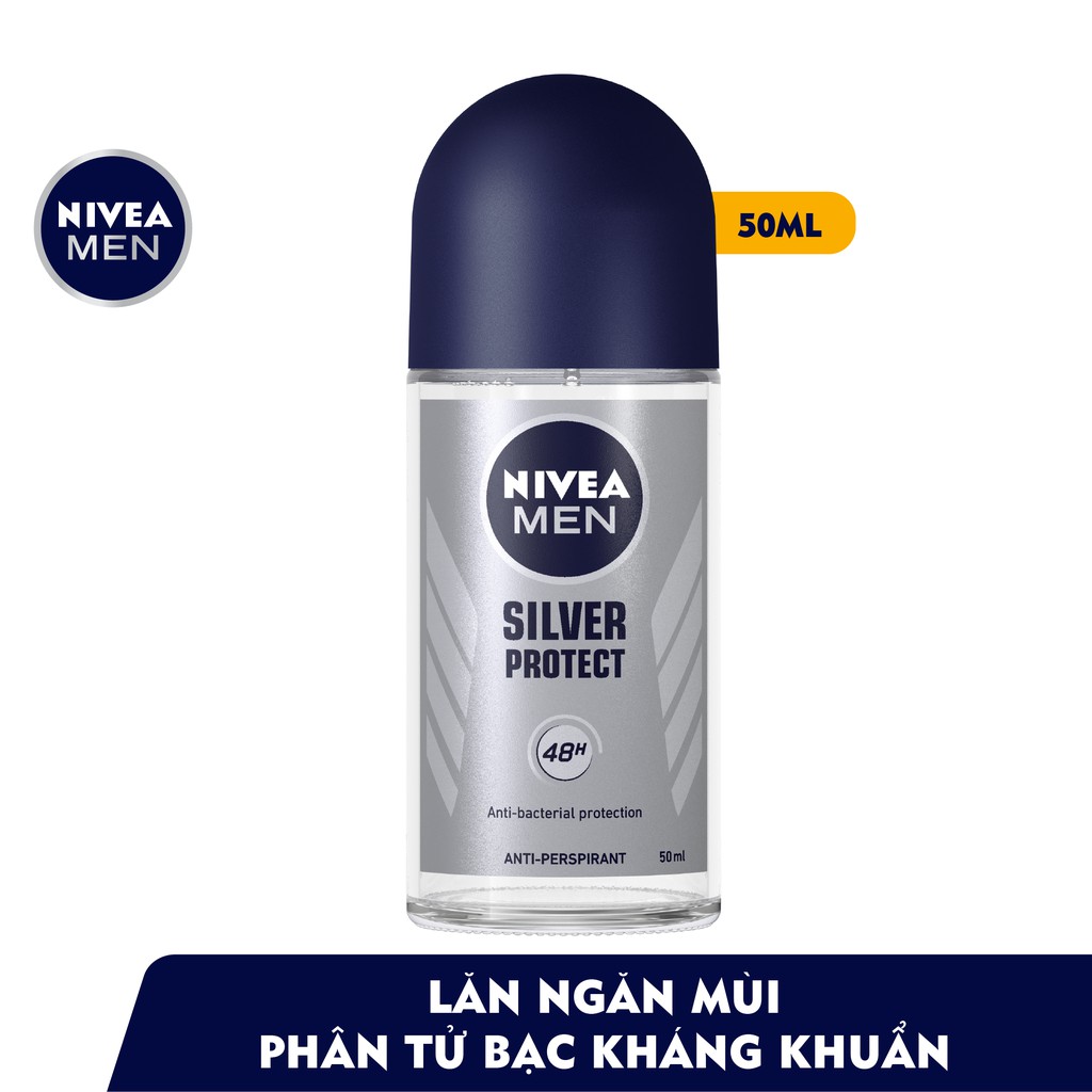 Combo 2 Lăn Ngăn Mùi NIVEA MEN Silver Protect Phân Tử Bạc Giảm 99.9% Vi Khuẩn Gây Mùi 50ml - 83778