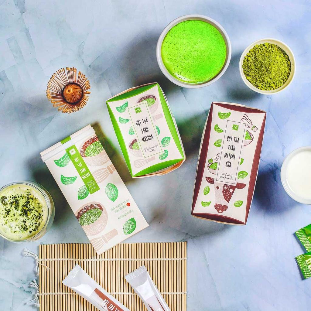 Bột trà xanh nguyên chất Nhật Bản matcha sữa túi 12g Matchi Matcha, hộp, 16 túi, mẫu hanko