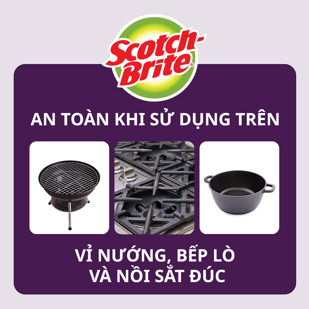 Cước Rửa Chén Siêu Mạnh Scotch Brite - Cọ rửa mọi vết bẩn cứng đầu, an toàn cho vỉ nướng, nồi inox, gang, thép