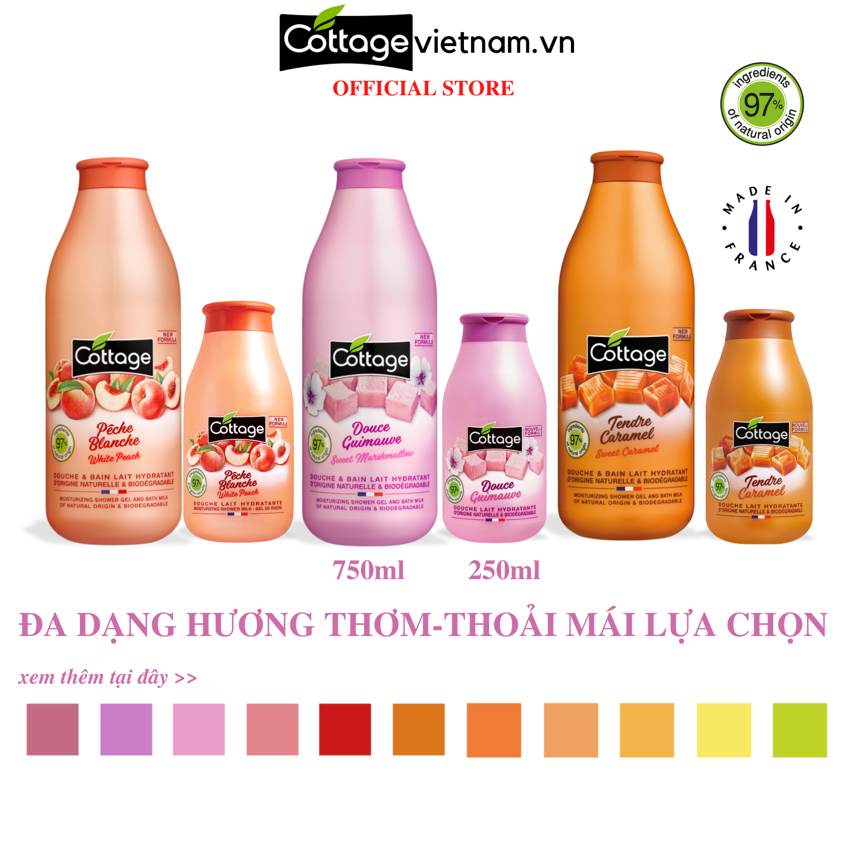 Sữa tắm Cottage của Pháp, phân phối chính hãng, dung tích 250ml/750ml