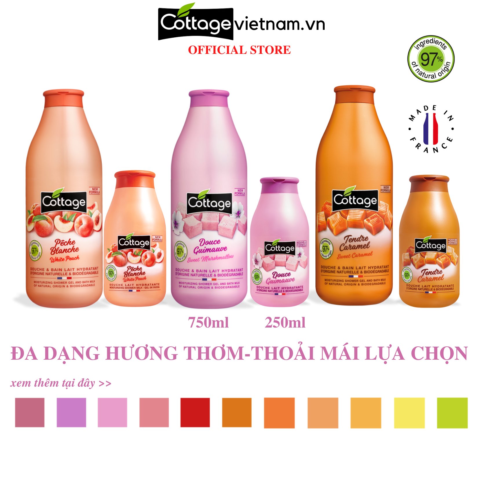 (Mẫu mới) Sữa tắm Cottage của Pháp, phân phối chính hãng, dung tích 250ml/750ml