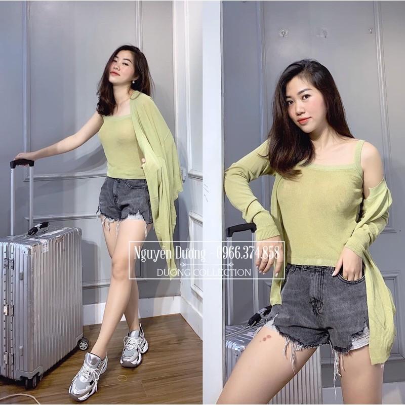 Set Áo Giấy Áo 2 Dây + Áo Cardigan