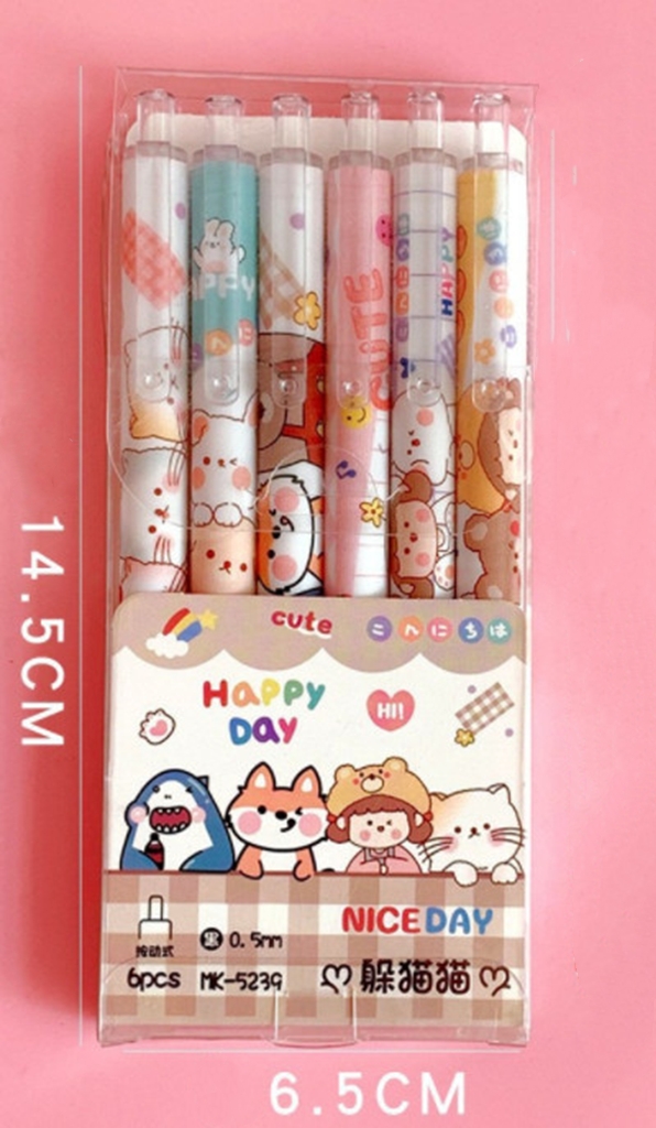 Hộp 6 bút bi bấm hình con vật cute - Set bút viết mực đen nhiều mẫu xinh đồ dùng học tập quà tặng giá rẻ