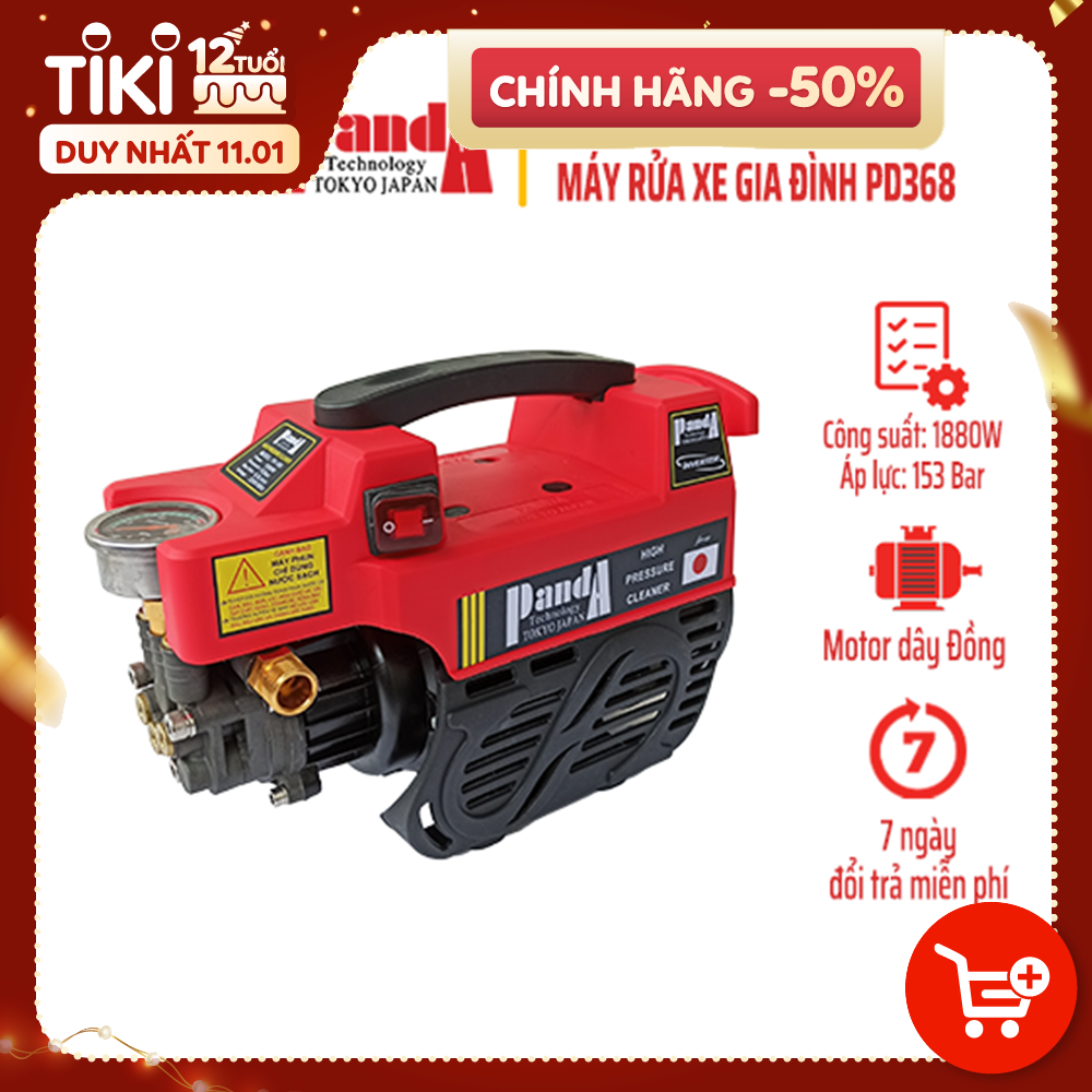 Máy Rửa Xe Panda PD-368, 1880W, máy phun áp lực dùng cho gia đình, công nghệ Nhật Bản