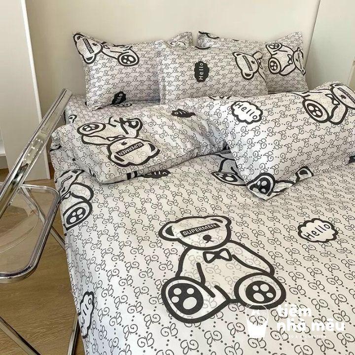 Bộ Chăn Ga Gối Cotton 3Dm6/m8/2m-Tiệm Nhà MêuSet 4 Món 2 Vỏ gối ,drap , vỏ chăn Hoa Lá Thoáng mát Mềm Mịn Cao Cấp