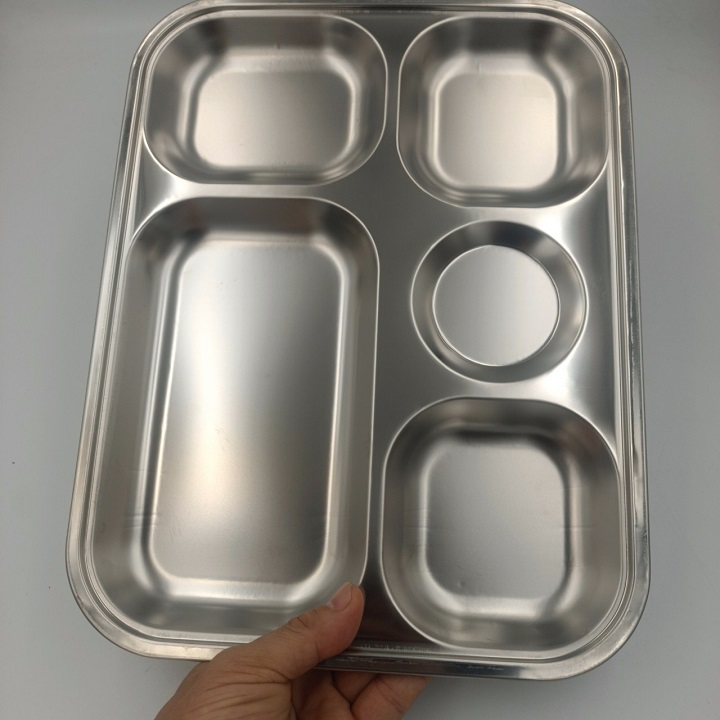 Khay Đựng Cơm Inox 5 Ngăn Hình Chữ Nhật