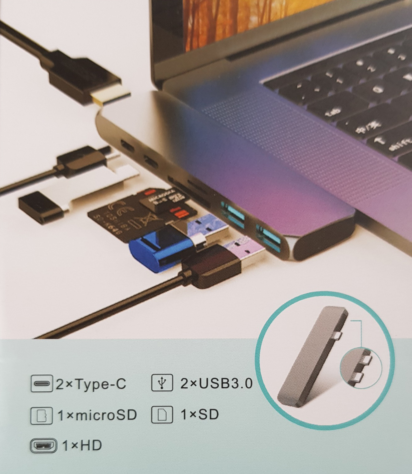 Hub usb type-c thunderbolt 3 ra 7 cổng HDMI 4k 60hz, USB, TF, SD, Sạc và Type-c cho Macbook M1 2020, 2019, 2018