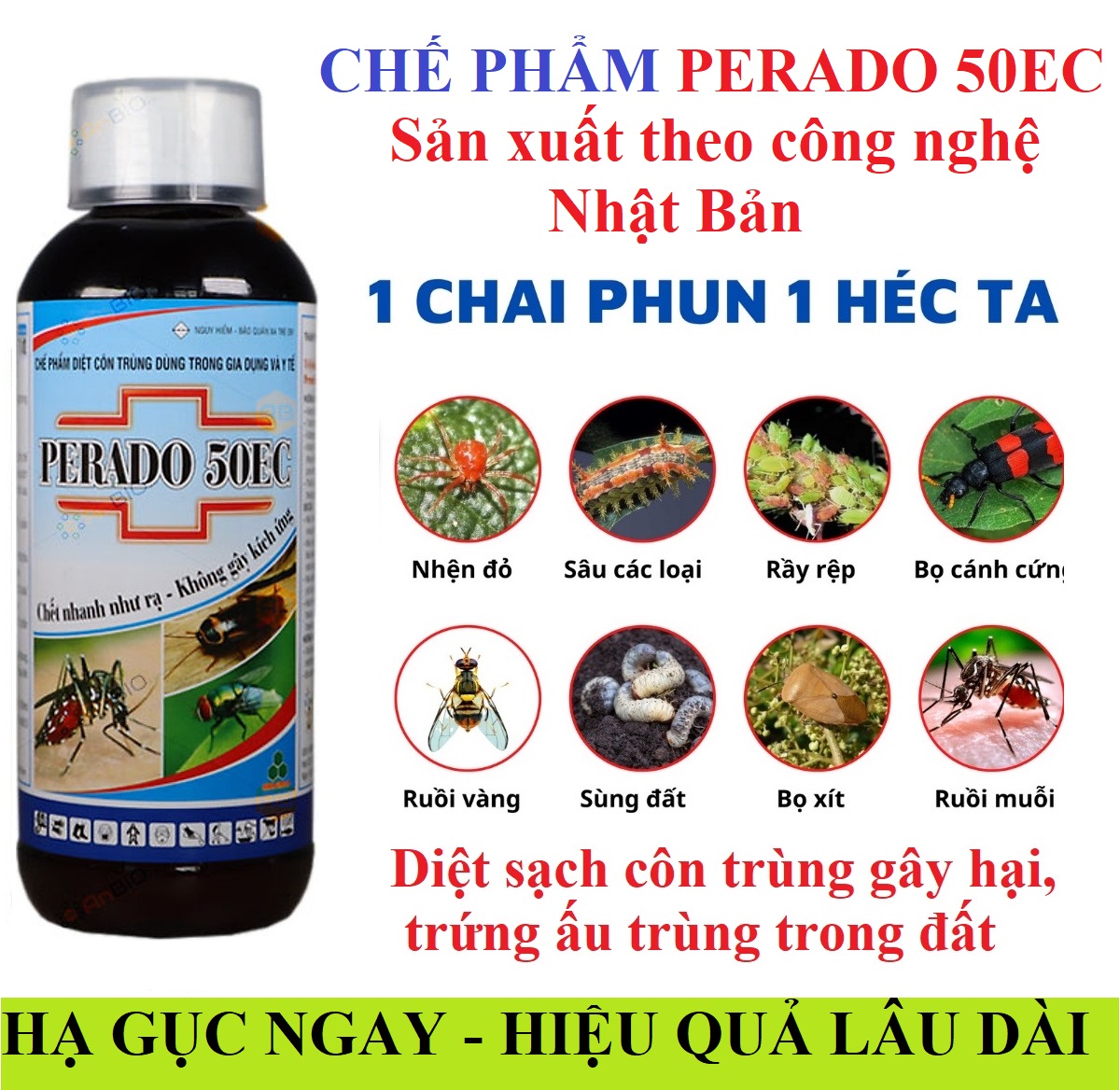 (Giá tốt nhất) Thuốc diệt muỗi Perado 50EC 1 lít và  diệt ruồi vàng cho cây trồng