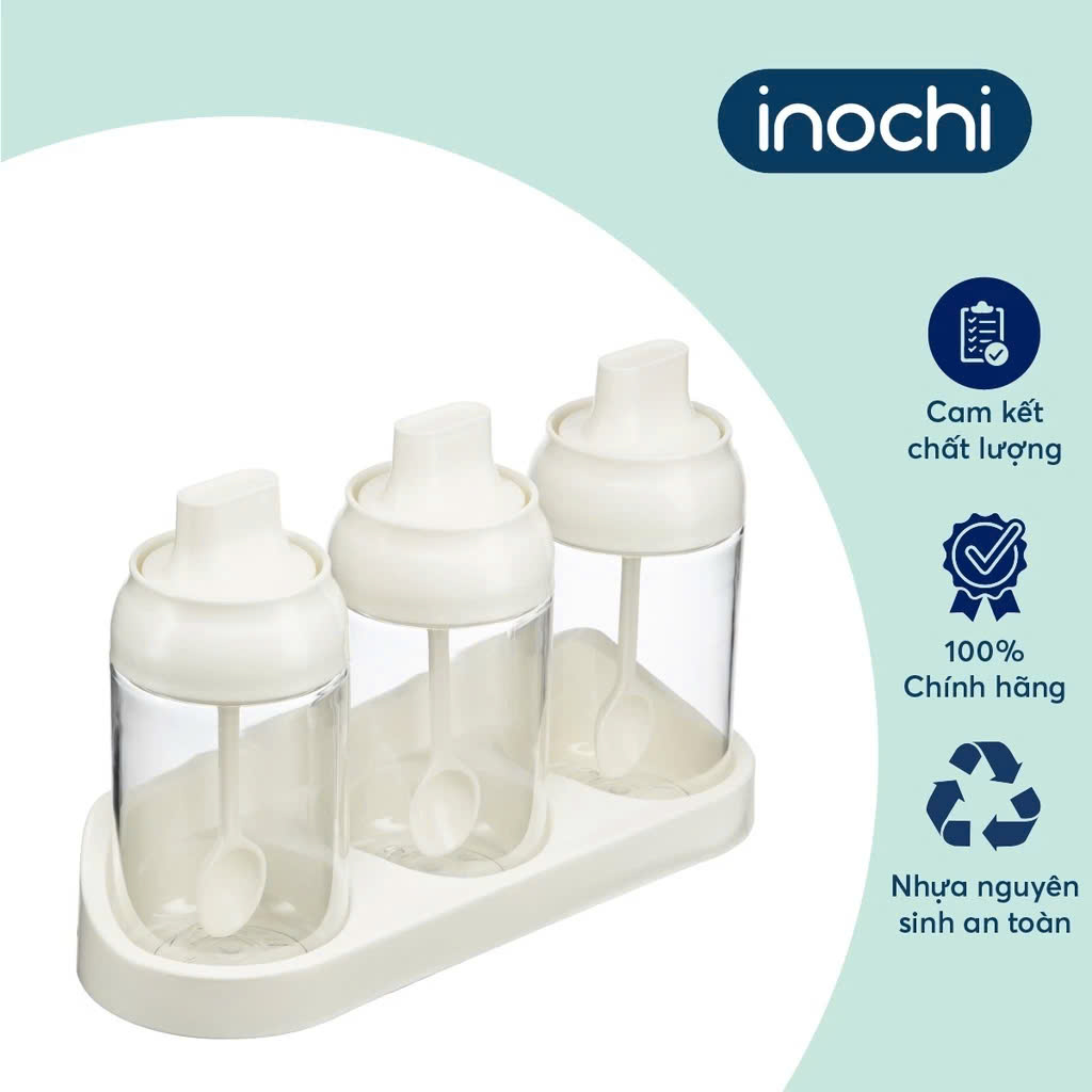 Bộ 3 hộp gia vị Tritan Yoko - Chính Hãng inochi Tiêu chuẩn nhật bản dễ dàng vệ sinh và sử dụng