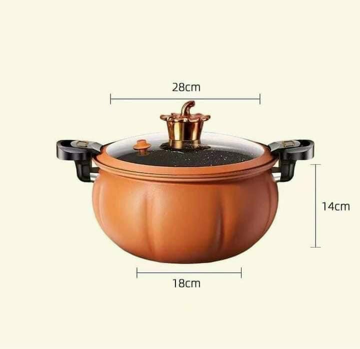 Nồi Áp Suất Bí Ngô Chống Dính 8L Thông Minh - Nồi Hầm 28cm 4in1 Hầm Gà, Cháo, Nồi Chiên, Xào Nấu Đa Năng
