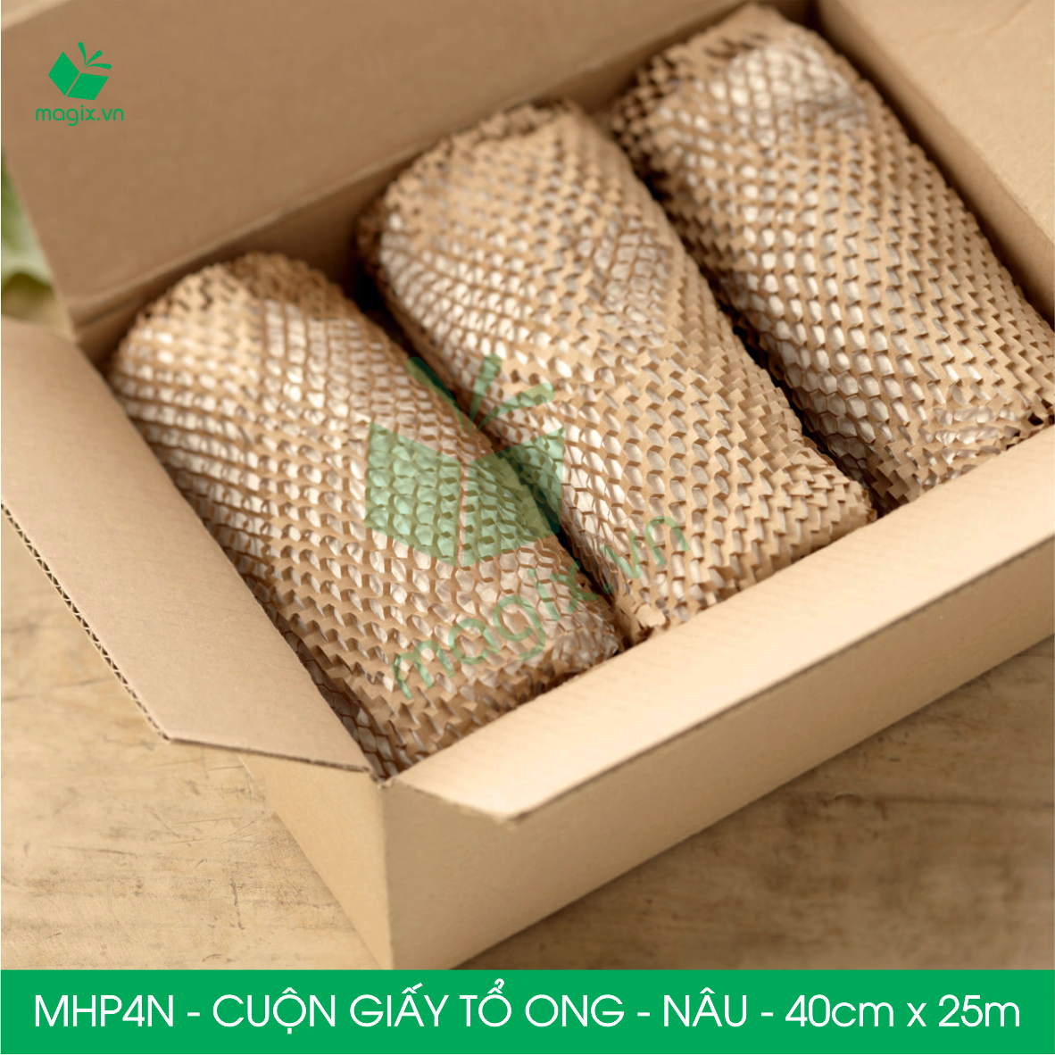 MHP4N - 40cm x 25m - Cuộn giấy tổ ong chống sốc - Kraft nâu Cao Cấp - Giấy gói hàng, gói quà