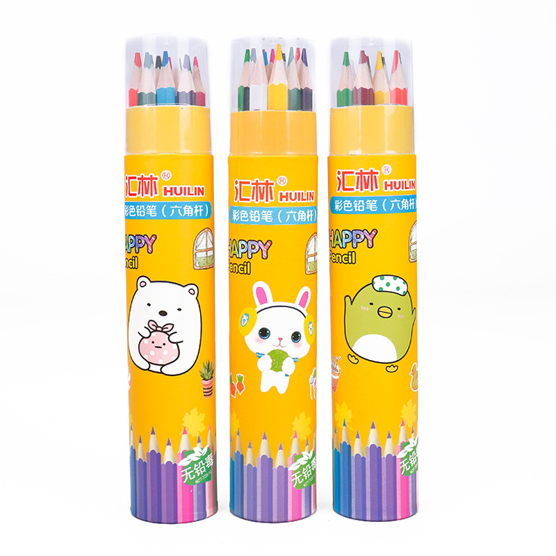 Bút chì màu dạng cốc hoạt hình Hulin8812 bút chì 2b cốc 12/18/24/36/48 màu ngòi nhỏ, màu sắc dùng tô màu, vẽ tranh,