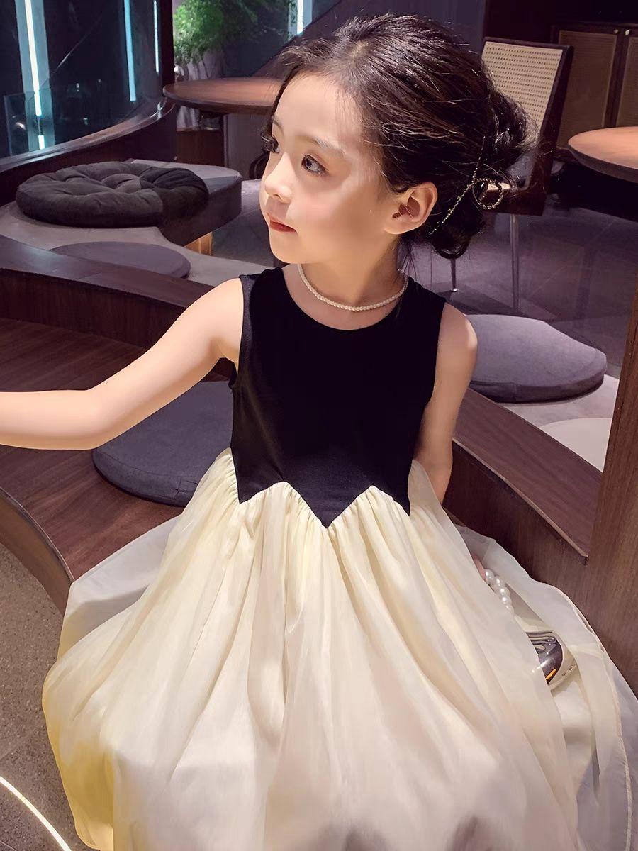 CHENGRUI Cô gái ăn mặc mùa hè 2023 phong cách phương Tây trẻ em lưới công chúa váy cô gái nhỏ thời trang tay áo vest váy