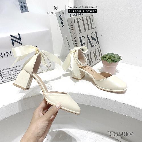 Giày cao gót Ninshoes - Cao gót Mary jane 5P đé vuông mũi tròn bít gót, quai dây vào ngọc phong cách hàn quốc