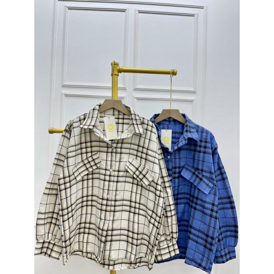 Áo sơ mi kẻ caro 3 màu 2 túi lệch dài tay FORM rộng unisex/ Áo khoác chống nắng/Áo khoác ulzzang siêu chất