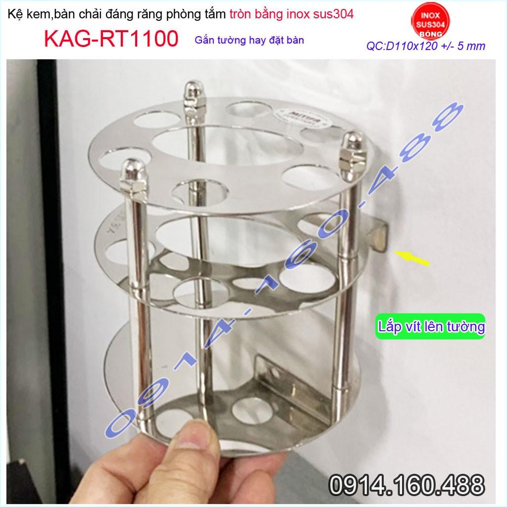 Kệ bàn chải kem đánh răng bằng inox 304 KAG-RT1100 đế tròn thiết kế đẹp sử dụng bền lâu