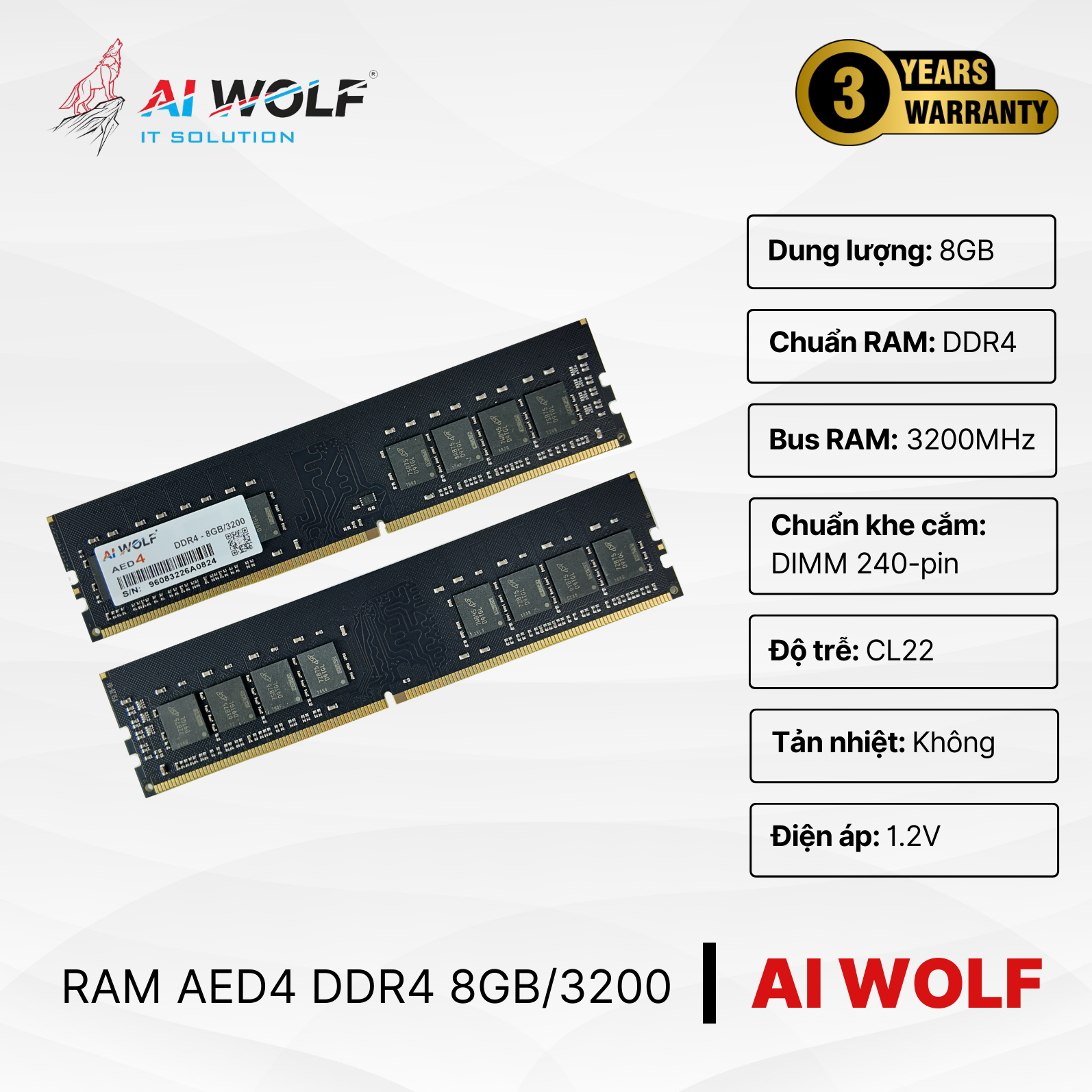Bộ nhớ RAM PC AIWOLF AED4 DDR4 8GB/3200 – Hàng Chính Hãng