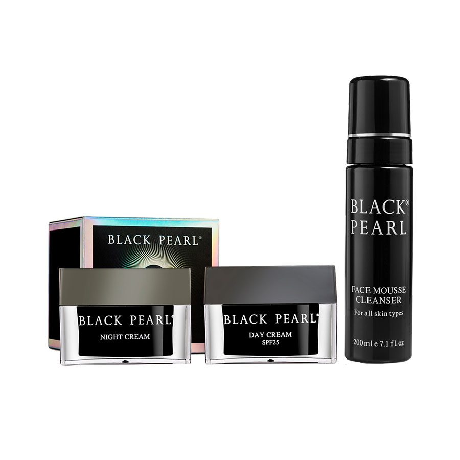 Combo Black Pearl Basic Total Skincare - Sữa Rửa Mặt Dạng Bọt Black Pearl + Kem Dưỡng Ngày SPF 25 Cho Da Khô &amp; Rất Khô + Kem dưỡng đêm Black Pearl - Xuất Xứ Israel - Chống lão hóa toàn diện - Cho da tươi trẻ tràn sức sống