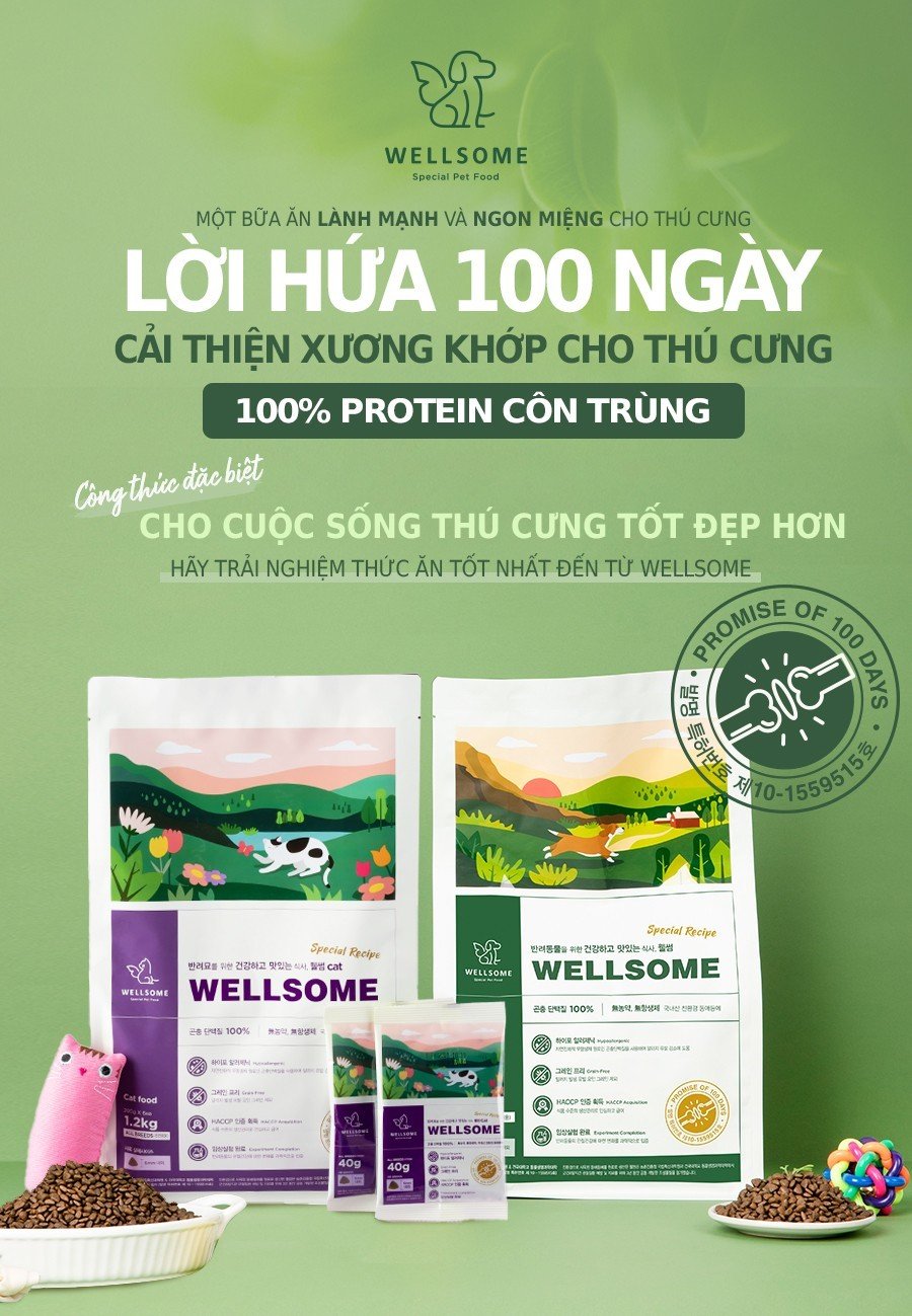 Thức ăn hạt cho mèo WELLSOME 100% proteein côn trùng 1,2kg