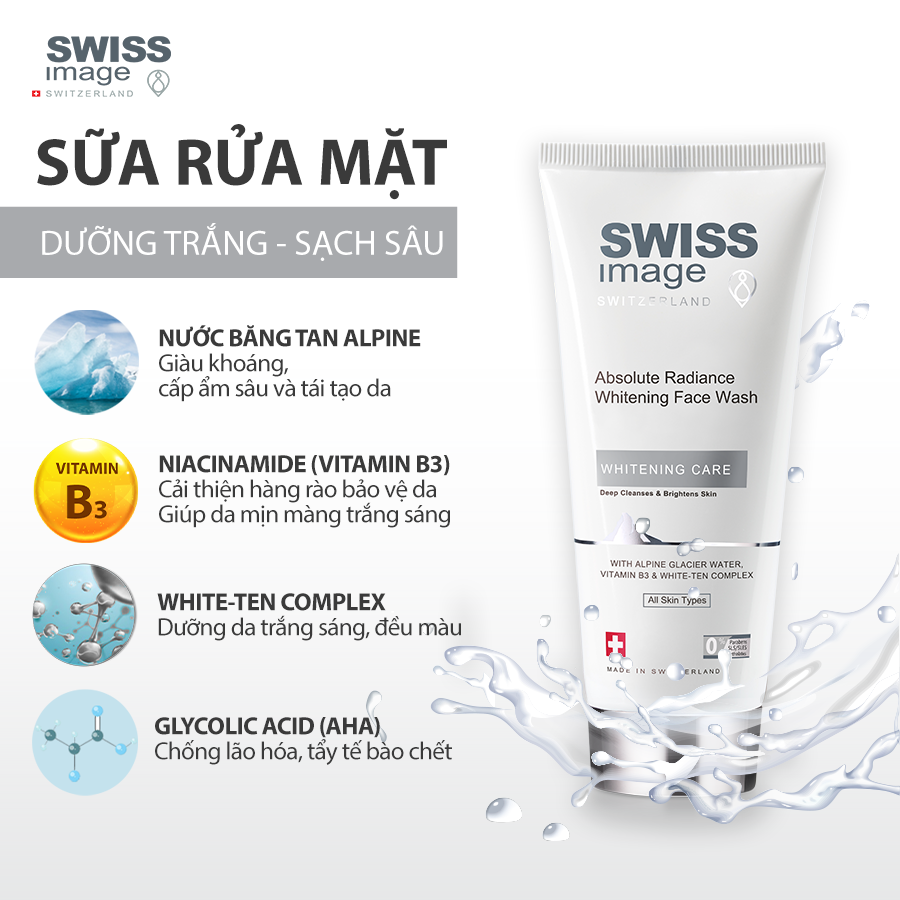 Gel Rửa Mặt Dưỡng Trắng Swiss Image Absolute Radiance Whitening Face Wash 200ml