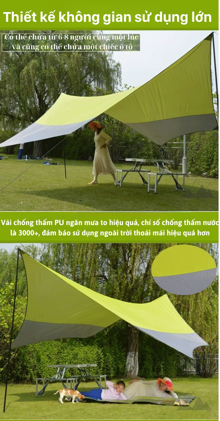 Tăng Che Mưa Dã Ngoại Tăng Cắm Trại Du Lịch Chống Nắng Chống Thấm Lục Giác Kích Thước 5 x 4,5m