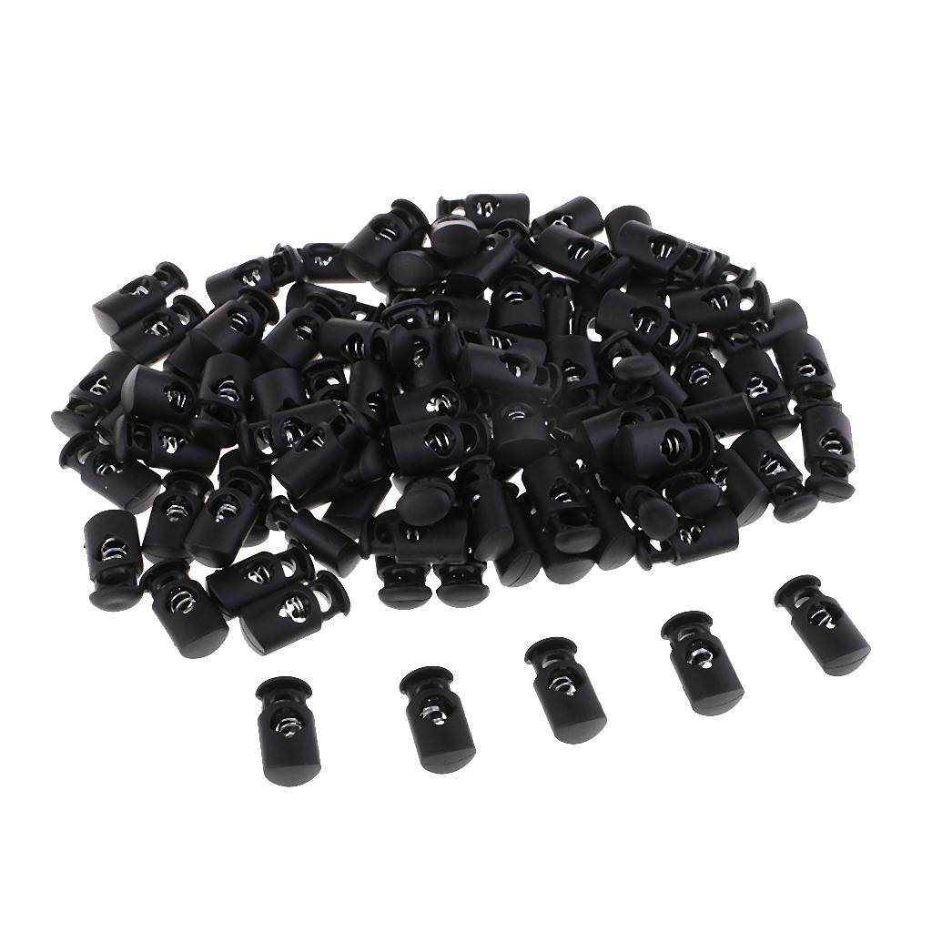100 Cái Nhựa đen Toggle Spring Clasp Dừng Dây Lỗ đơn