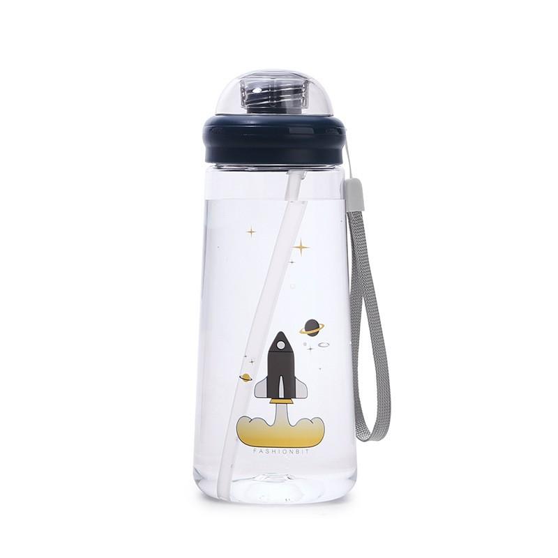 Bình nước nhựa in hình phi hành gia có ống hút 500ml